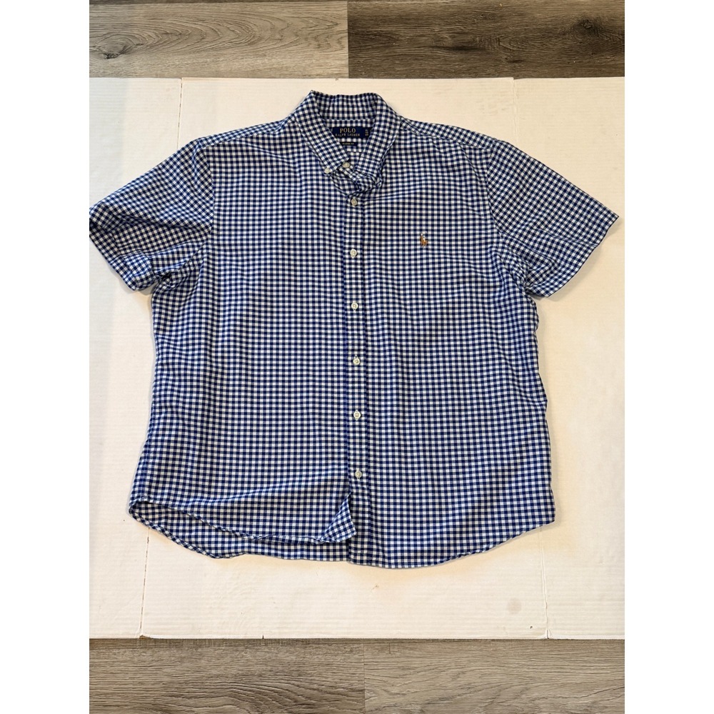 Polo Ralph Lauren Mens XL Blue Gingham Short Sleeve Button Down Classic Fit